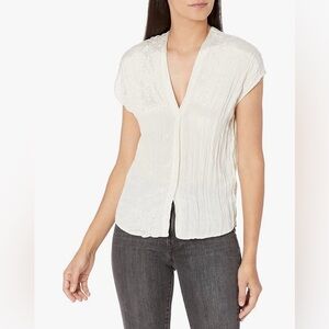 Vince Crinkle Popover Cap Sleeve V-Neck Pullover Top Womens Size Medium